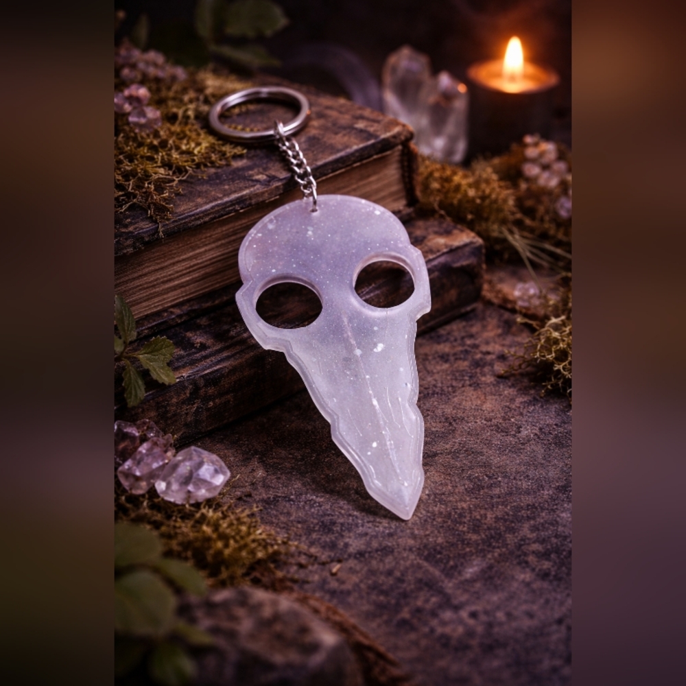 Handmade White Skull Safety  Keychain